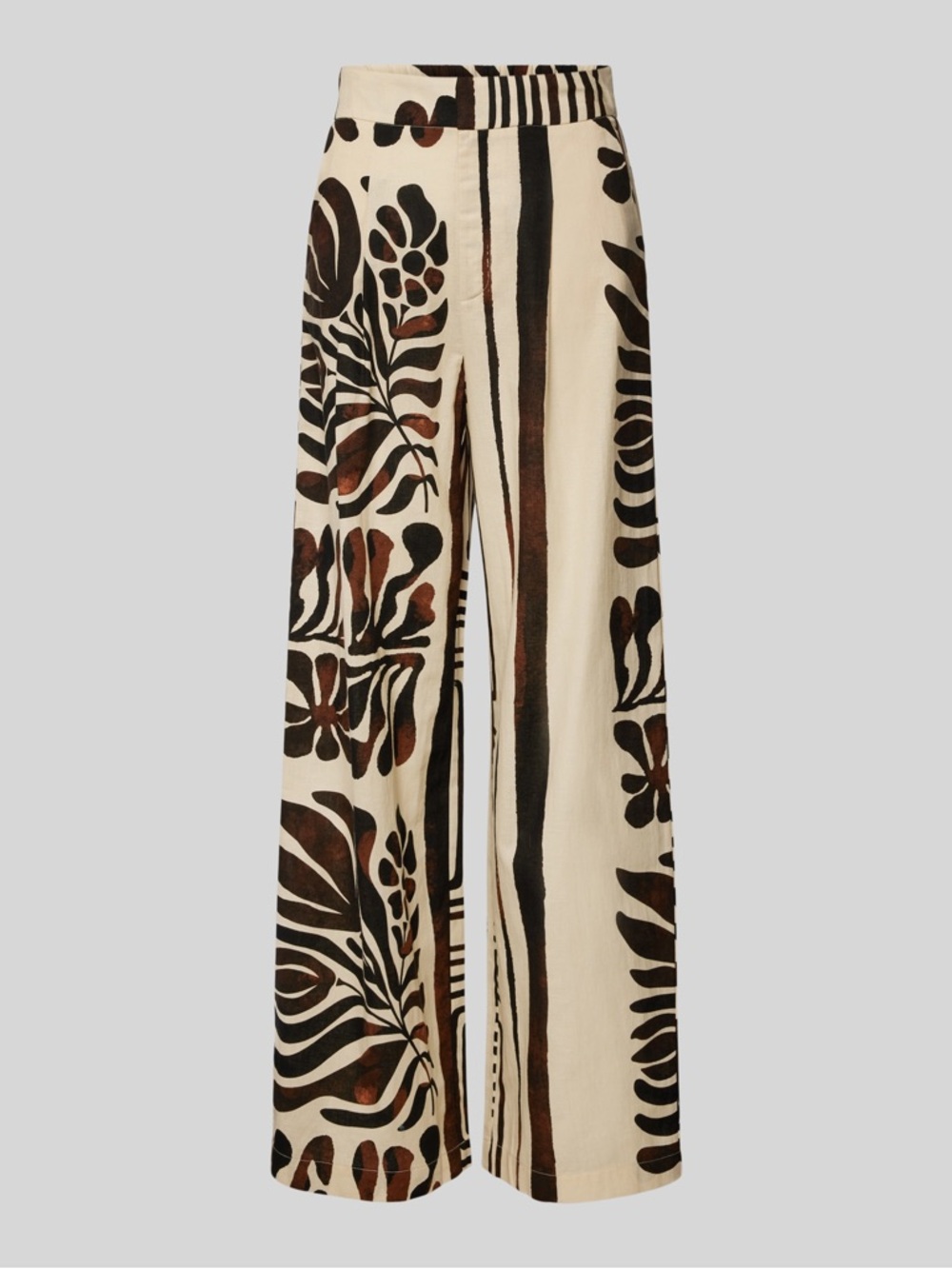 MNG Mango Printed Wide Leg Pants Abstract Brown Cream High Waist